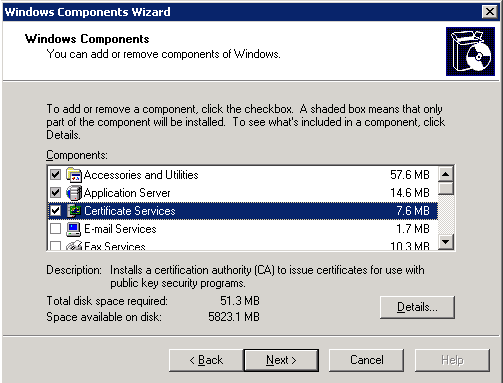 windows component wizard