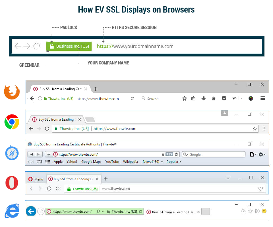 how ev ssl display website in browser