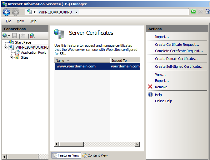 select iis server certificate