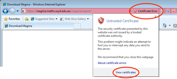 getting certificate error internet adventurer 8